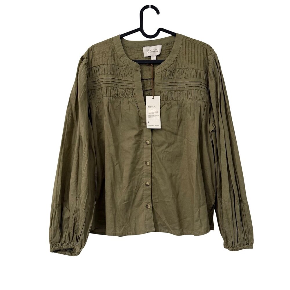 Cleobella Olive Green River Peasant Vneck Blouse Womens Size Medium